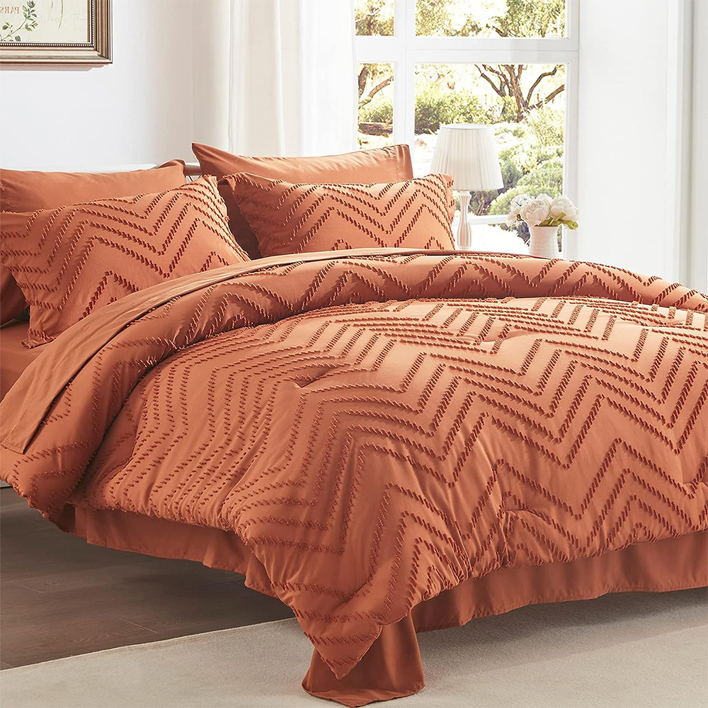 Brown Jacquard Boho Wave -leikattu Comforter Set 7kpcs Comforter Bed Sheet -sarjalla